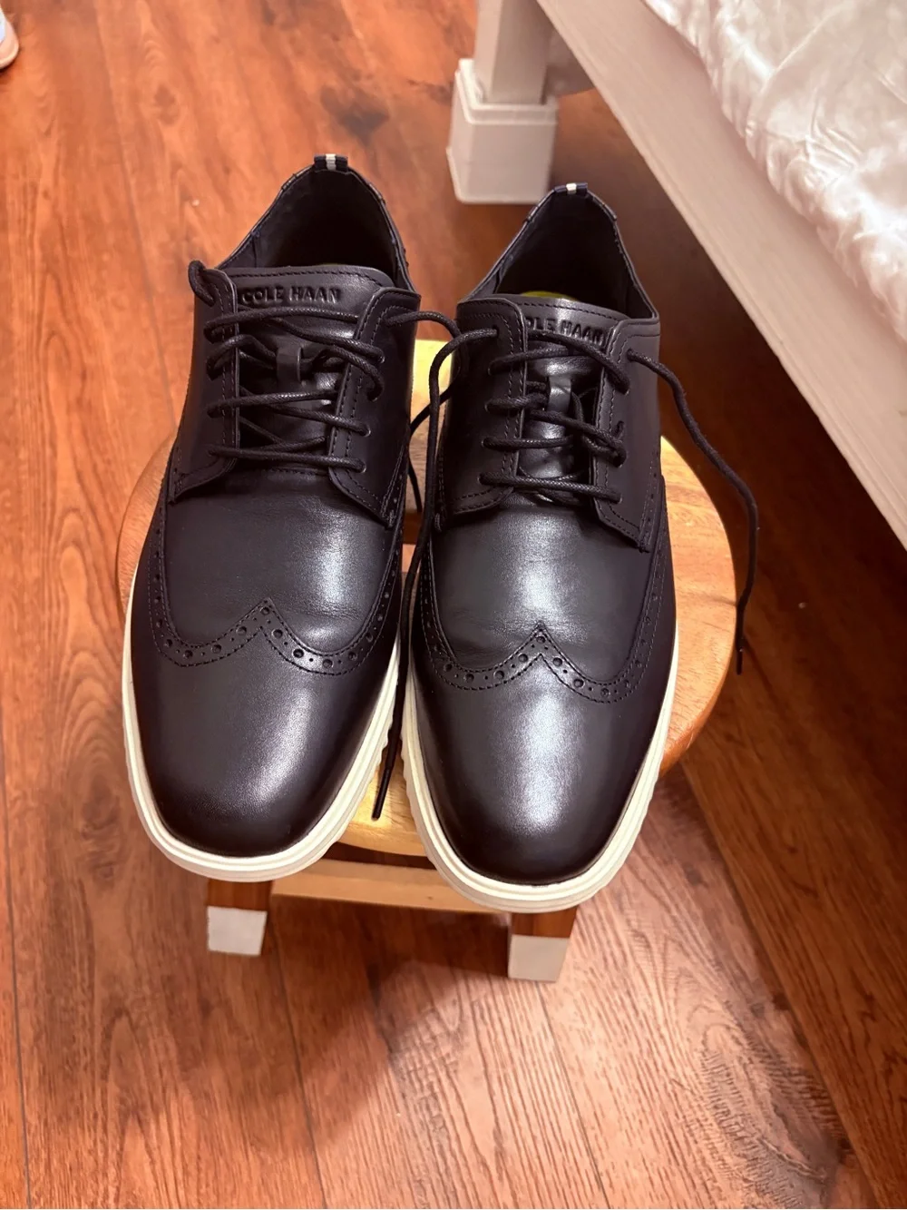 Cole Haan Black Leather Wingtip Derby with White Sole
